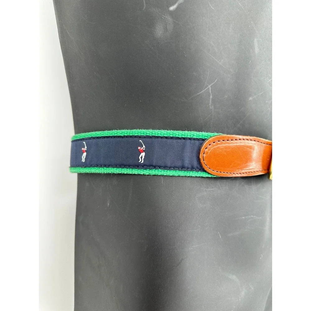Pintail Men's Blue Canvas Embroidered Golfer Premium Leather Belt Size Medium